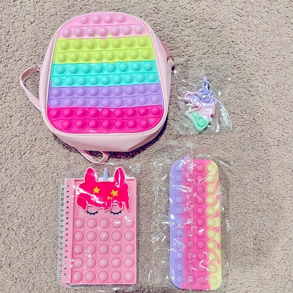 Bundle Price POP-IT Mini backpack,notebook,pencil cae &keychain